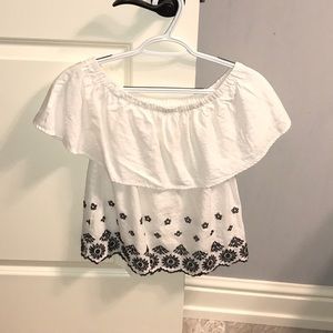 Off The Shoulder White Blouse With Black Designs